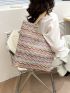 Geometric Pattern Tote Bag Colorblock Straw Bag