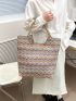 Geometric Pattern Tote Bag Colorblock Straw Bag