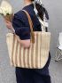 Large Tote Bag Striped Pattern Straw Bag For Vacation