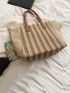 Large Tote Bag Striped Pattern Straw Bag For Vacation