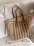 Large Tote Bag Striped Pattern Straw Bag For Vacation