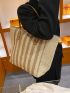 Large Tote Bag Striped Pattern Straw Bag For Vacation