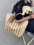 Large Tote Bag Striped Pattern Straw Bag For Vacation