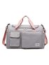 Letter Patch Duffel Bag Gray Multi-Pocket For Travel