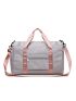 Letter Patch Duffel Bag Gray Multi-Pocket For Travel