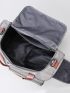 Letter Patch Duffel Bag Gray Multi-Pocket For Travel