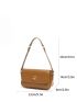 Small Brown Square Bag Metal Decor Flap Shoulder Bag For Office