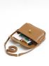 Small Brown Square Bag Metal Decor Flap Shoulder Bag For Office