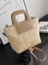 Colorblock Straw Bag Double Handle With Zipper For Vacation