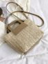 Colorblock Straw Bag Double Handle With Zipper For Vacation