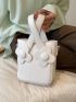 Mini White Bucket Bag Floral Decor Satchel Bag