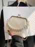 Geometric Embossed Dome Bag Kiss Lock Pearl Decor Chain Strap