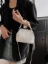 Geometric Embossed Dome Bag Kiss Lock Pearl Decor Chain Strap