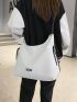 Letter Graphic Hobo Bag Large Capacity White