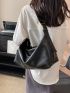 Large Hobo Bag Minimalist Black Zipper PU