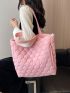 Large Shoulder Tote Bag Quilted Double Handle For College