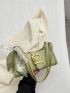 Crocodile Embossed Baguette Bag Twilly Scarf & Buckle Decor PU