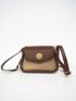 Two Tone Saddle Bag Button Decor Mini For Daily