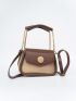 Two Tone Saddle Bag Button Decor Mini For Daily