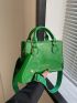 Letter Graphic Square Bag Green With Coin Purse Double Handle For Daily