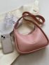 Letter Graphic Hobo Bag Pink Wide Strap