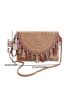 Tassel Decor Straw Bag Medium Flap For Beach Vacation Travel