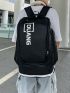 Letter Graphic Functional Backpack Colorblock Travel Bag