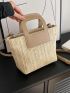 Two Tone Straw Bag Double Handle Vacation For Daily Life