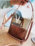 Contrast Binding Bucket Bag PVC Waterproof With Inner Pouch For Beach, Clear Bag