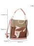 Contrast Binding Bucket Bag PVC Waterproof With Inner Pouch For Beach, Clear Bag