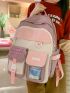 Letter Graphic Classic Backpack Release Buckle Decor For School