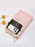 Letter Embossed Phone Wallet With Kiss Lock & Zipper PU