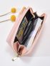 Letter Embossed Phone Wallet With Kiss Lock & Zipper PU