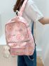 Mini Classic Backpack Cartoon & Letter Graphic With Cartoon Bag Charm