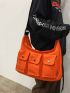 Neon Orange Pocket Front Hobo Bag Funky