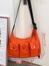 Neon Orange Pocket Front Hobo Bag Funky