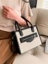 Small Square Bag Colorblock Zipper Front Decor For Work