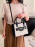 Small Square Bag Colorblock Zipper Front Decor For Work