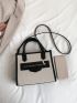 Small Square Bag Colorblock Zipper Front Decor For Work