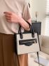 Small Square Bag Colorblock Zipper Front Decor For Work