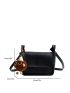 Small Square Bag Black Adjustable Strap With Bag Charm For Daily