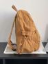 Brown Functional Backpack With Zipper PU Minimalist For Daily Life