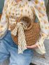 Small Straw Bag Bow Decor Ring Strap For Vacation