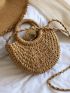 Small Straw Bag Bow Decor Ring Strap For Vacation