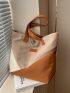 Colorblock Shopper Bag Letter Patch Decor