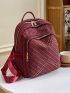 Striped Pattern Zipper Classic Backpack Fashion Studded Decor