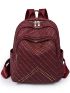 Striped Pattern Zipper Classic Backpack Fashion Studded Decor