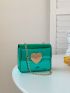 Mini Square Bag Heart Decor Metallic Chain Strap