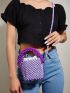 Mini Satchel Bag Two Tone Beaded Design Top Handle