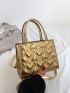 Mini Metallic Square Bag Heart Pattern Double Handle